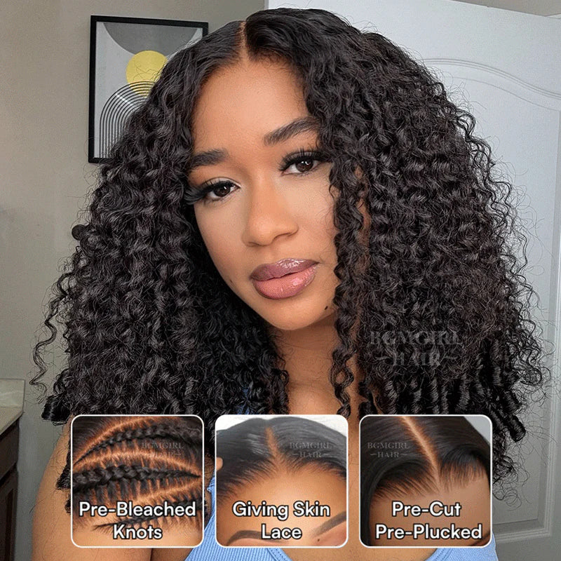 13x6 Burmese Curly Draw String Wear Go Wig HD Lace Bleached Knots Glueless Wig | BGMgirl Hair