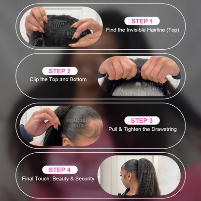 Drawstring Ponytail Kinky Straight Real Human Hair Extension | BGMgirl Hair