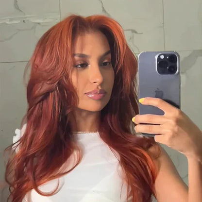 Curtain Bangs Glueless HD Lace Wig Reddish Brown Straight Human Hair Wigs with Adjustable Strap