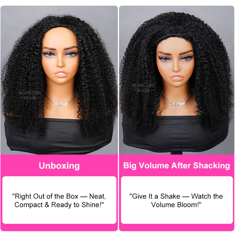 Afro Curly 3 In 1 Half Wig Drawstring Band Wear Go Wig Invisible Hairline BGMgirl Hair