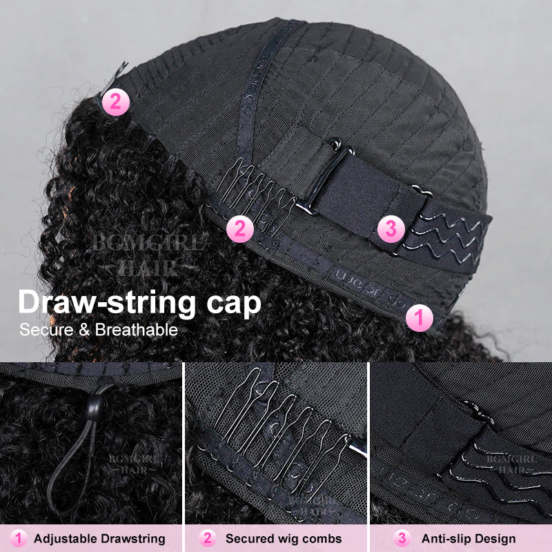 Afro Curly 3 In 1 Half Wig Drawstring Band Wear Go Wig Invisible Hairline BGMgirl Hair