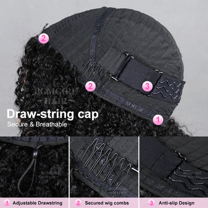 Afro Curly 3 In 1 Half Wig Drawstring Band Wear Go Wig Invisible Hairline BGMgirl Hair