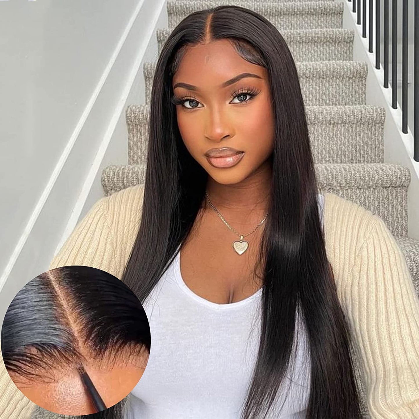 Air Wig Breathable Cap Pre Cut 4X4 HD Lace Closure Wigs Straight Human Hair Wigs