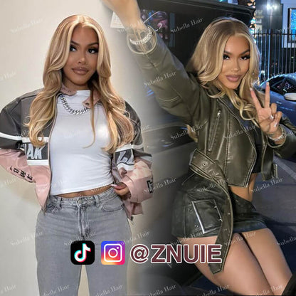 Curtain Bangs Blonde Hair With Highlights Wig Body Wave Glueless HD Lace Human Hair Wigs