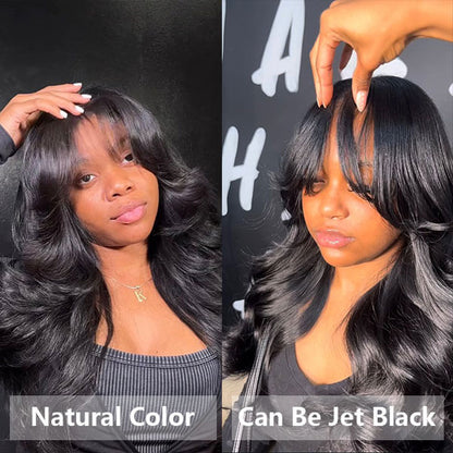 Curtain Air Bangs Body Wave Human Hair Wigs 13x4 /4x4 Lace Wig/ Full Machinemade Wig Available