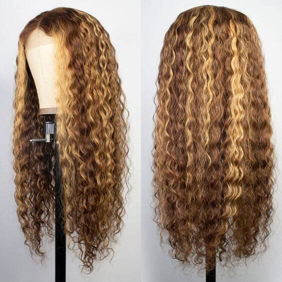18"=$98 Highlight Piano Color Wig 4x4 HD Lace Closure Wig Deep Curly Human Hair Wig Special Offer