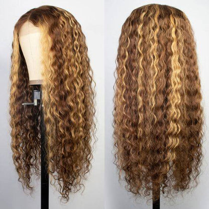 18"=$98 Highlight Piano Color Wig 4x4 HD Lace Closure Wig Deep Curly Human Hair Wig Special Offer