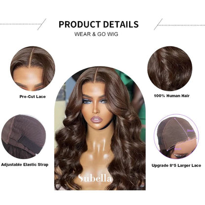 #4 Chocolate Brown Wig Body Wave Human Hair Colored Wigs HD Transparent Lace Closure Wigs