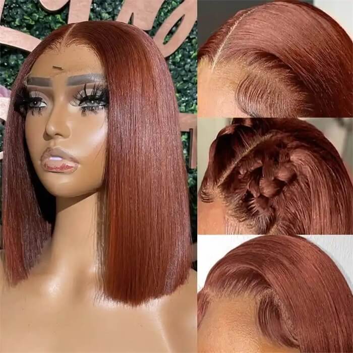 #33 Dark Auburn Color Short Reddish Brown Bob Wig 13x4/4x4 Bob Lace Frontal Wigs