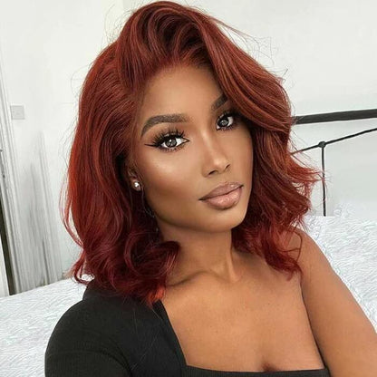 #33 Dark Auburn Color Short Reddish Brown Bob Wig 13x4/4x4 Bob Lace Frontal Wigs