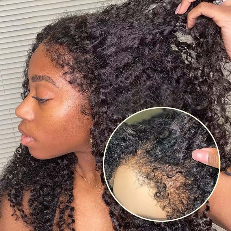 NEW Kinky Curly 4C Edges Realistic Hairline 8x5/360 Pre Cut HD Lace Frontal Glueless Human Hair Wigs