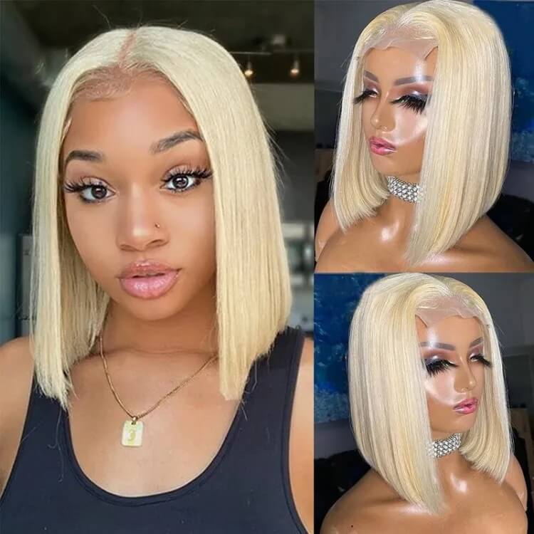 613 Blonde Transparent 4x4 Lace Closure Short Bob Wigs Straight Bob Wig