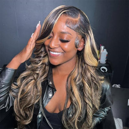 Balayage Highlight Wigs Colored HD Transaparent 13x4 Lace Frontal Wigs 1B/27 Body Wave Human Hair Wigs Free Part