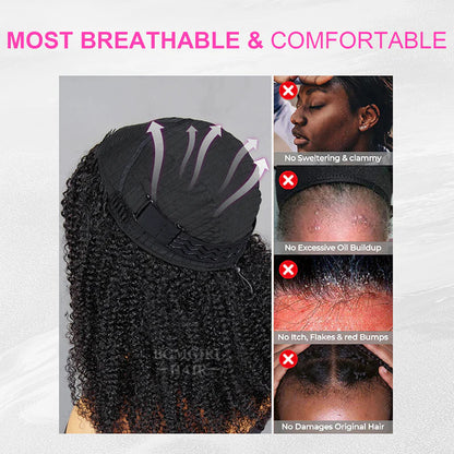 Kinky Straight 3 In 1 Half Wig Drawstring Band Wear Go Wig Invisible Hairline BGMgirl Hair