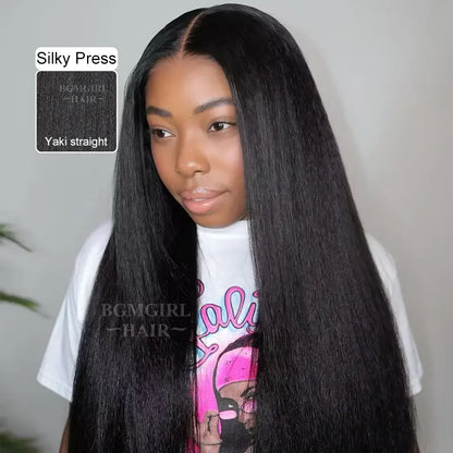 M-cap Kinky Straight / Yaki Straight 9x6 Wear Go Wig HD Lace Pre-Bleached Tiny Knots Glueless Wig | BGMgirl Hair