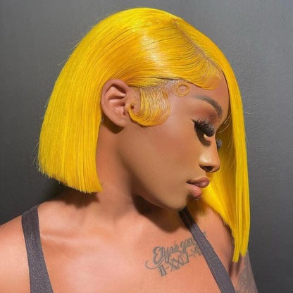 New In --Yellow Short Bob Wig 13x4 HD Lace Front Wigs Pre Plucked Glueless Wig