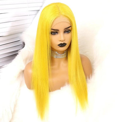 Yellow Colored Human Hair Wig HD Lace Front Wigs Invisible Glueless Cosplay Wig For Women